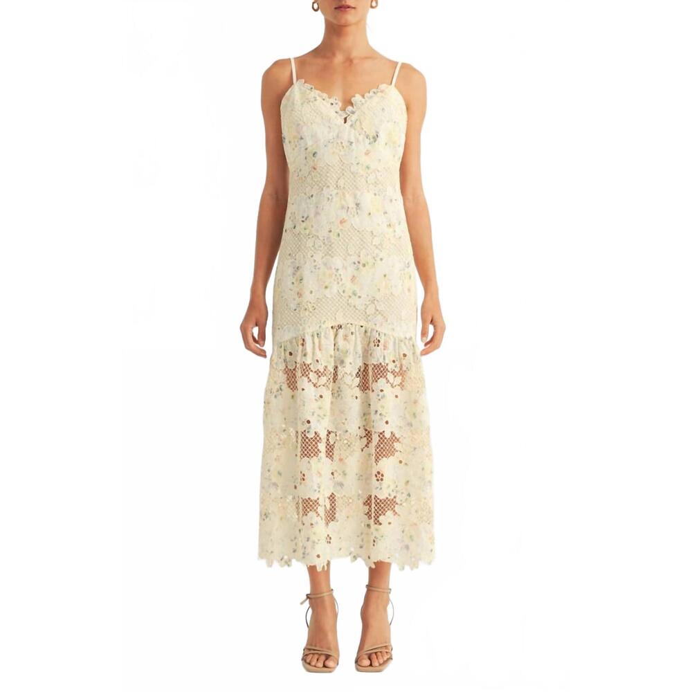 NEW AROSE STUDIO sabrina midi dress in cream